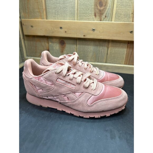 Reebok Shoes - Reebok Classic Womens Pink Suede & Satin Sneakers Size 5